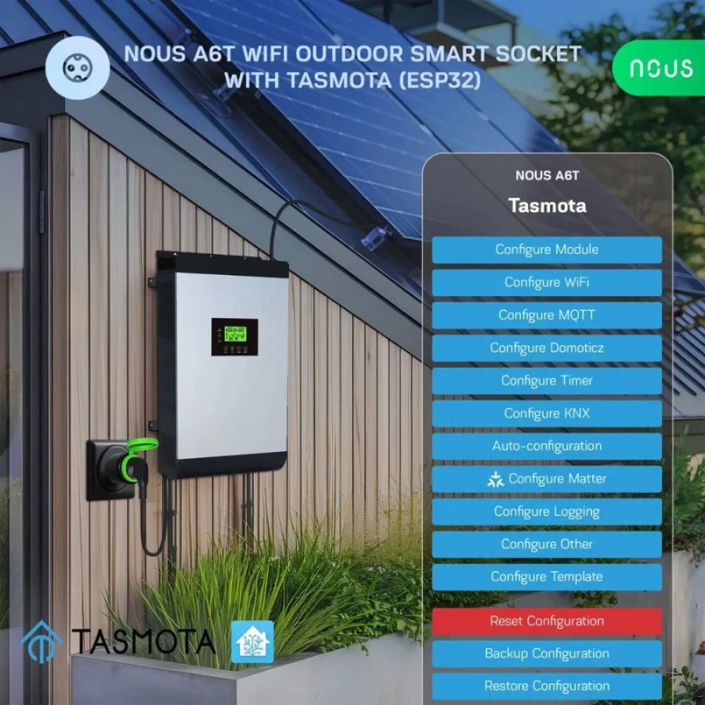 Nous A6T kültéri okoskonnektor, Tasmota firmware-el konnektor / elosztó|fogyasztásmérő NOUS A6T Nous A6T kültéri okoskonnektor, Tasmota firmware-el konnektor / elosztó|fogyasztásmérő NOUS A6T