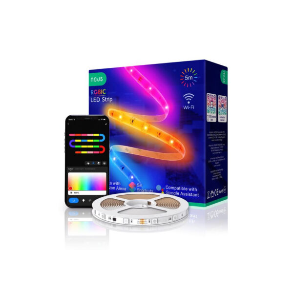 Nous F4 okos Tuya Wi-FI RGBIC (chip-enként vezérelhető) LED szalag, 5 méter LED vezérlő NOUS F4 Nous F4 okos Tuya Wi-FI RGBIC (chip-enként vezérelhető) LED szalag, 5 méter LED vezérlő NOUS F4