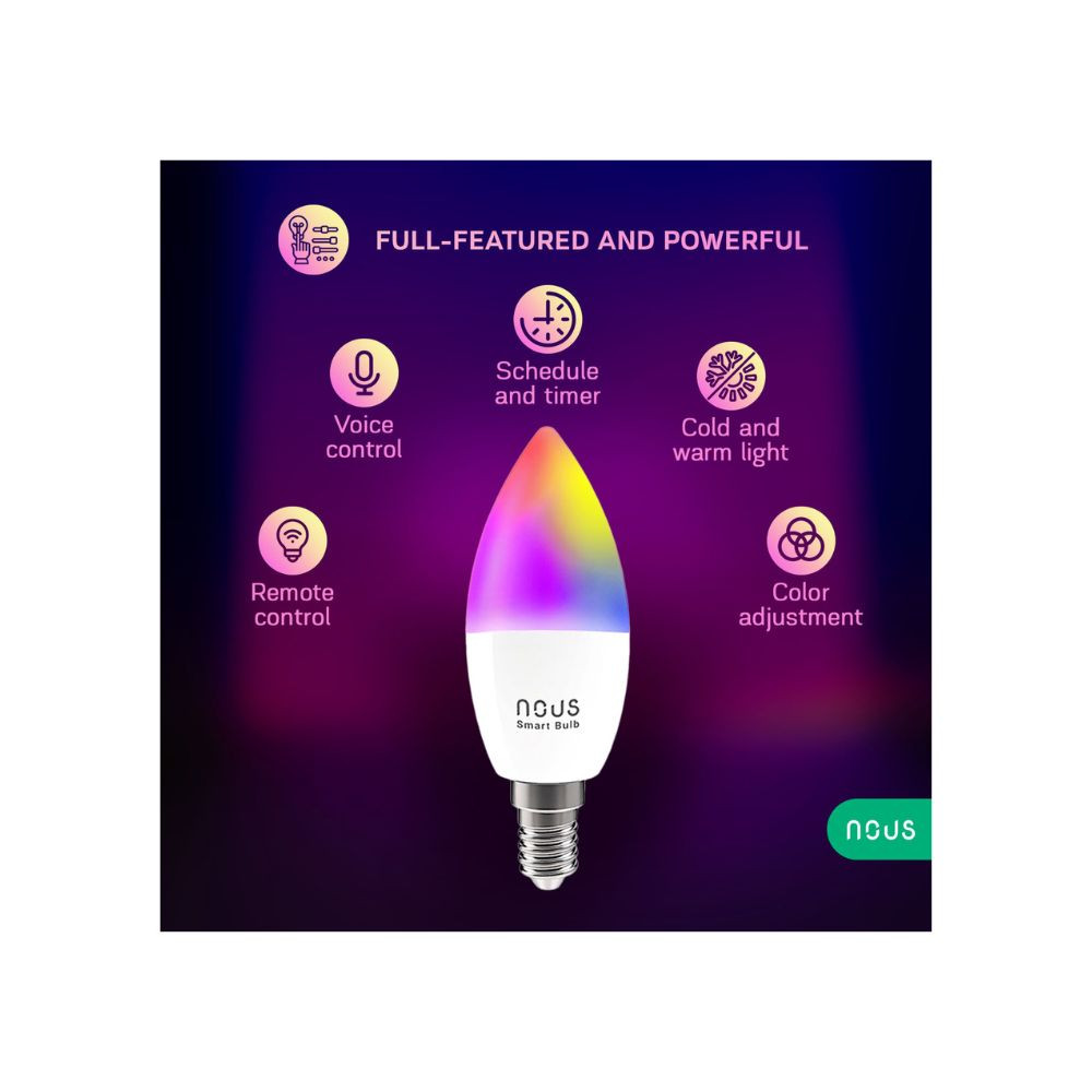 Nous P4 okos Tuya Wi-Fi RGB izzó (E14 foglalat), Matter kompatibilis lámpa / izzó NOUS P4 Nous P4 okos Tuya Wi-Fi RGB izzó (E14 foglalat), Matter kompatibilis lámpa / izzó NOUS P4