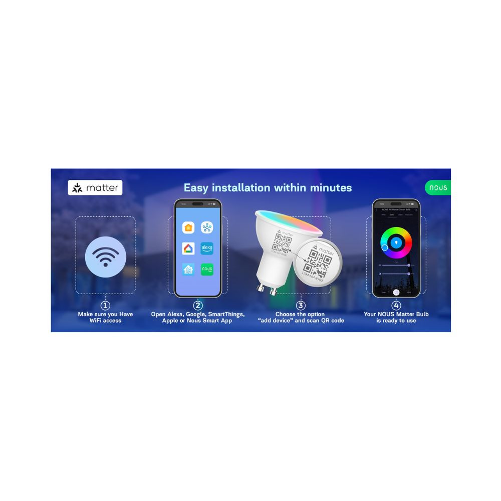 Nous P8 okos Tuya Wi-Fi RGB izzó (GU10 foglalat), Matter kompatibilis lámpa / izzó NOUS P8 Nous P8 okos Tuya Wi-Fi RGB izzó (GU10 foglalat), Matter kompatibilis lámpa / izzó NOUS P8