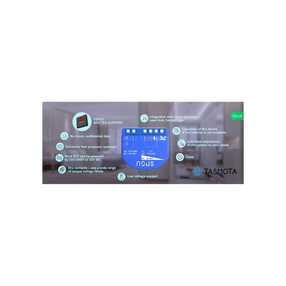 Nous B1T okos Wi-Fi-s 1 áramkörös mini kapcsolórelé modul (Tasmota firmware, Matter kompatibilis) kapcsolórelé NOUS B1T Nous B1T okos Wi-Fi-s 1 áramkörös mini kapcsolórelé modul (Tasmota firmware, Matter kompatibilis) kapcsolórelé NOUS B1T
