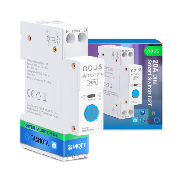 Nous D2T DIN-sín kompatibilis Wi-Fi-s fogyasztásmérős relémodul, Tasmota firmware, Matter kompatibilis, 20A kapcsolórelé|fogyasztásmérő NOUS D2T Nous D2T DIN-sín kompatibilis Wi-Fi-s fogyasztásmérős relémodul, Tasmota firmware, Matter kompatibilis, 20A kapcsolórelé|fogyasztásmérő NOUS D2T