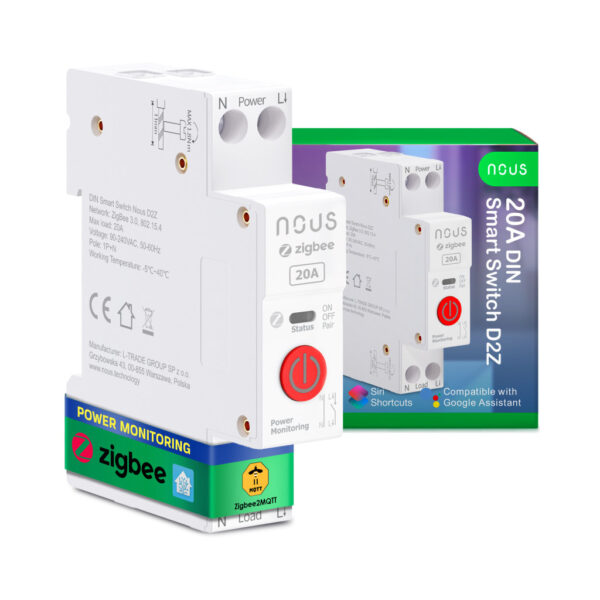Nous D2Z DIN-sín kompatibilis Tuya Zigbee fogyasztásmérős relémodul 20A kapcsolórelé|fogyasztásmérő NOUS D2Z Nous D2Z DIN-sín kompatibilis Tuya Zigbee fogyasztásmérős relémodul 20A kapcsolórelé|fogyasztásmérő NOUS D2Z