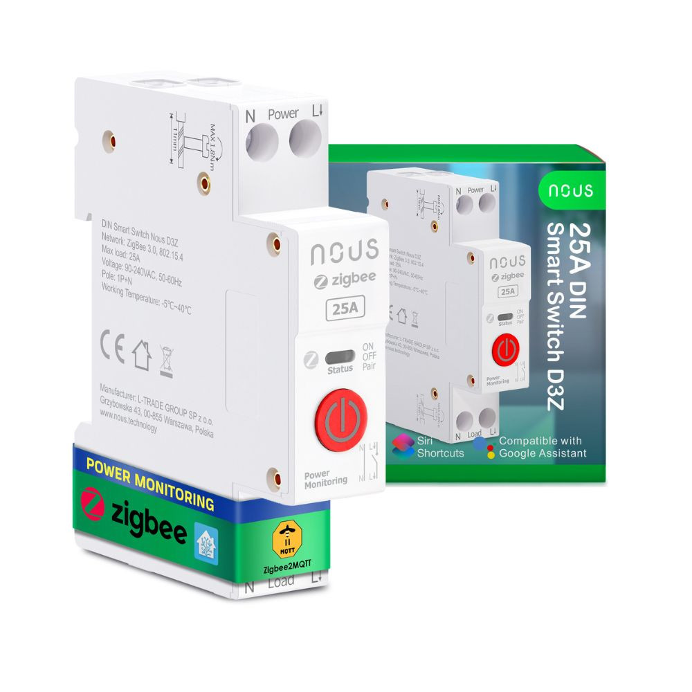 Nous D3Z DIN-sín kompatibilis Tuya Zigbee relémodul, 25A kapcsolórelé|fogyasztásmérő NOUS D3Z Nous D3Z DIN-sín kompatibilis Tuya Zigbee relémodul, 25A kapcsolórelé|fogyasztásmérő NOUS D3Z