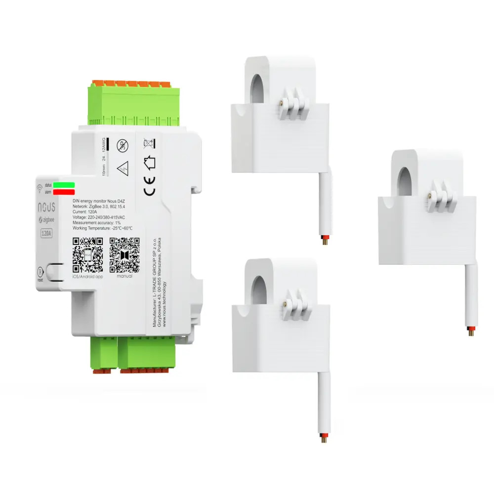Nous D4Z Tuya Zigbee, DIN-sínre szerelhető, három fázisú, 3x120A áramváltós fogyasztásmérő fogyasztásmérő NOUS D4Z Nous D4Z Tuya Zigbee, DIN-sínre szerelhető, három fázisú, 3x120A áramváltós fogyasztásmérő fogyasztásmérő NOUS D4Z