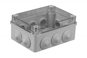 Kötődoboz, 10 gumi bevezetővel, átlátszó fedél, 150x110x70mm, IP65 Membrános S-BOX kötődobozok