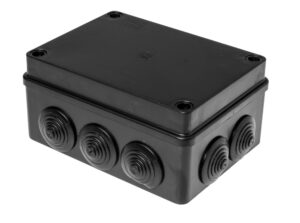 Kötődoboz, 10 gumi bevezetővel, fekete, 150x110x70mm, IP65, UV-álló Fekete S-BOX kötődobozok