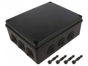 Kötődoboz, 12 gumi bevezetővel, fekete, 240x190x90mm, IP65,  UV-álló Fekete S-BOX kötődobozok