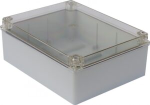 Kötődoboz, sima oldalfalú, átlátszó fedéllel, 240x190x90mm, IP65 S-BOX kötődobozok