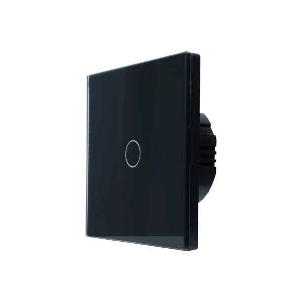 SmartWise T61 UNI Wi-Fi + eWeLink-Remote, univerzális bekötésű, 1 áramkörös, okos érintőkapcsoló, fekete üveg előlappal fali kapcsoló T6 UNI 1-GANG Wi-Fi+eWeLink-Remote