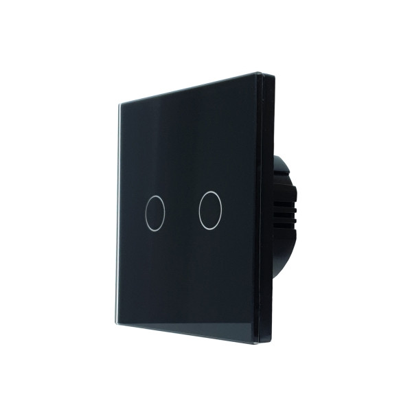 SmartWise T62 UNI Zigbee 3.0 + RF, univerzális bekötésű, 2 áramkörös okos érintőkapcsoló, fekete üveg előlappal fali kapcsoló T6 UNI 2-GANG Zigbee+RF433