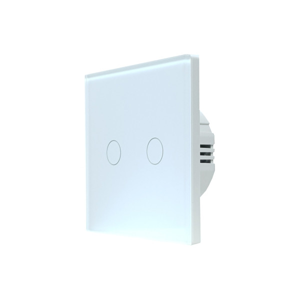 SmartWise T62 UNI Zigbee 3.0 + RF, univerzális bekötésű, 2 áramkörös okos érintőkapcsoló, fehér üveg előlappal fali kapcsoló T6 UNI 2-GANG Zigbee+RF433