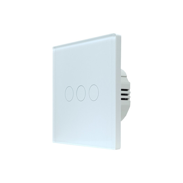 SmartWise T63 UNI Zigbee 3.0 + RF, univerzális bekötésű, 3 áramkörös, okos érintőkapcsoló, fehér üveg előlappal fali kapcsoló T6 UNI 3-GANG Zigbee+RF433