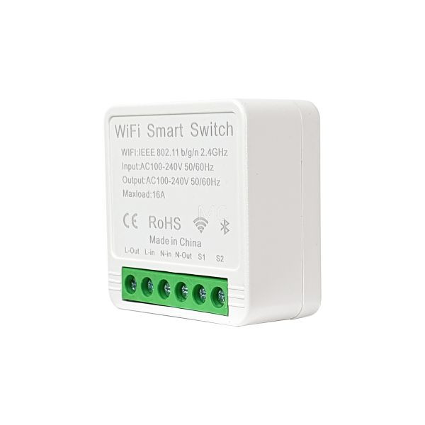 SmartWise Mini BT (WiFi + Bluetooth) okosrelé (16A), kapcsolóbemenettel kapcsolórelé SmartWise Mini BT (WiFi + Bluetooth) okosrelé (16A), kapcsolóbemenettel kapcsolórelé