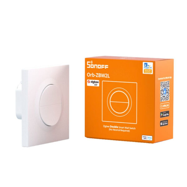 SONOFF Orb-ZBW2L  2-Gang Zigbee Smart Wall Switch (No Neutral) – két áramkörös, csak fázis mini relémodul + kapcsoló, Zigbee, fehér (MINI-ZB2GS-L-E) fali kapcsoló