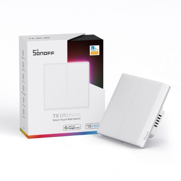 Sonoff TX Ultimate T5-2C WiFi + eWeLink-Remote, érintős 2 gombos csillárkapcsoló (fehér) fali kapcsoló T5-2C-86 Sonoff TX Ultimate T5-2C WiFi + eWeLink-Remote, érintős 2 gombos csillárkapcsoló (fehér) fali kapcsoló T5-2C-86