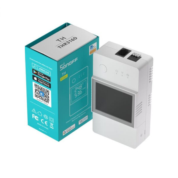 Sonoff TH20 Elite (R3) WiFi-s relémodul, kijelzővel, hőmérő bemenettel (20A) (THR320D) Okosotthon THR320D Sonoff TH20 Elite (R3) WiFi-s relémodul, kijelzővel, hőmérő bemenettel (20A) (THR320D) Okosotthon THR320D