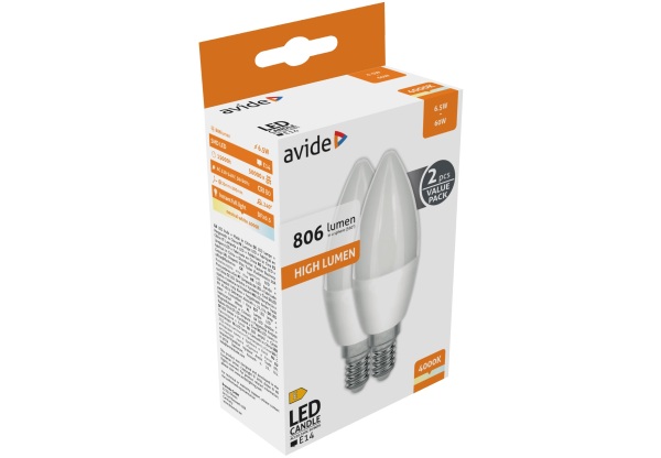 Avide LED Candle Twin Pack 6.5W E14 NW 4000K Gyertya