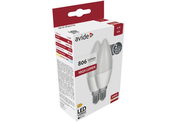 Avide LED Candle Twin Pack 6.5W E14 WW 3000K Gyertya