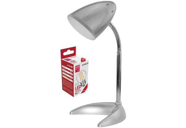Avide Basic Asztali Lámpa C talpú S Ezüst + LED fényforrás Basic