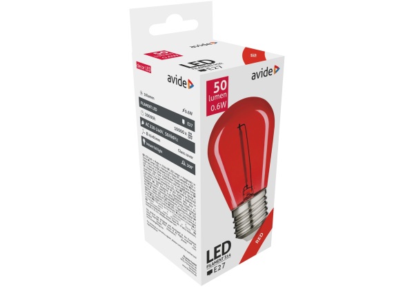 Avide Dekor LED Filament fényforrás 0.6W E27 Piros Dekor LED