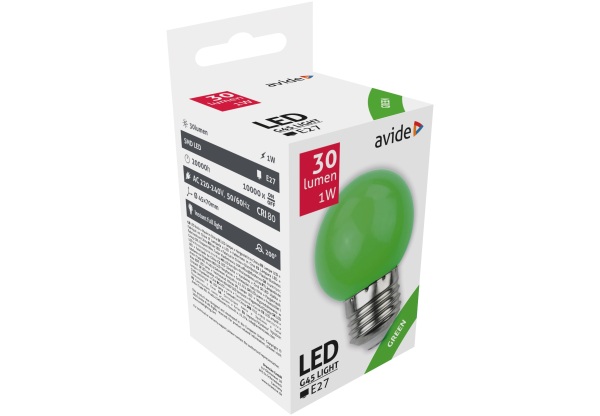 Avide Dekor LED fényforrás G45 1W E27 Zöld Dekor LED