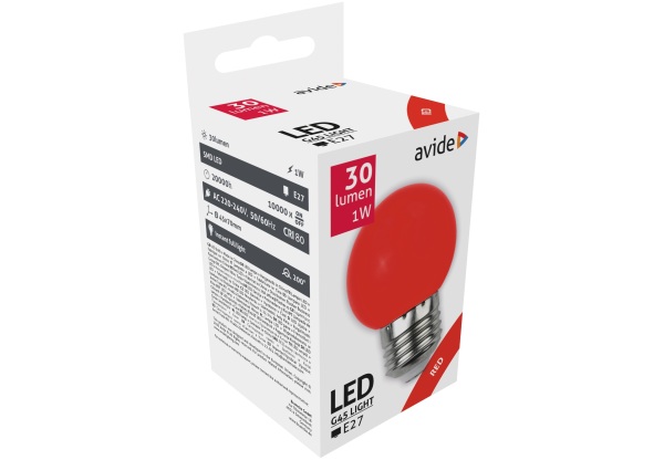 Avide Dekor LED fényforrás G45 1W E27 Piros Dekor LED