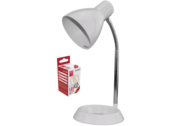 Avide Basic Asztali Lámpa O Talpú Fehér + LED fényforrás Basic