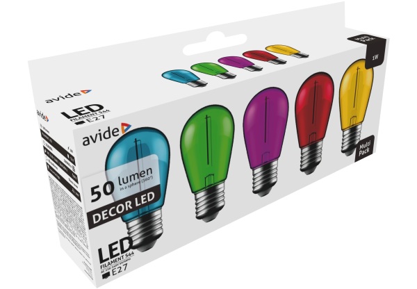 Avide Dekor LED Filament fényforrás 1W E27 (Zöld/Kék/Sárga/Piros/Lila) Dekor LED