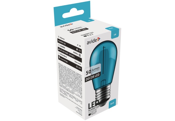 Avide Dekor LED Filament fényforrás 1W E27 Kék Dekor LED