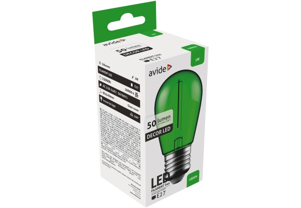 Avide Dekor LED Filament fényforrás 1W E27 Zöld Dekor LED