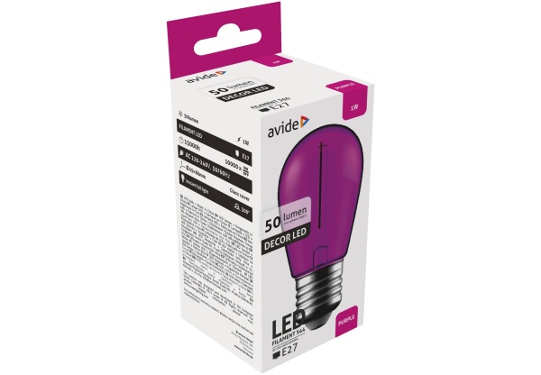 Avide Dekor LED Filament fényforrás 1W E27 Lila Dekor LED