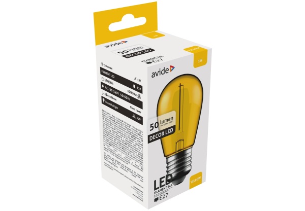 Avide Dekor LED Filament fényforrás 1W E27 Sárga Dekor LED