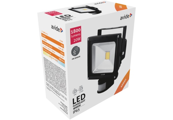 Avide LED Reflektor 20W NW 4000K Mozgásérzékelős PIR COB