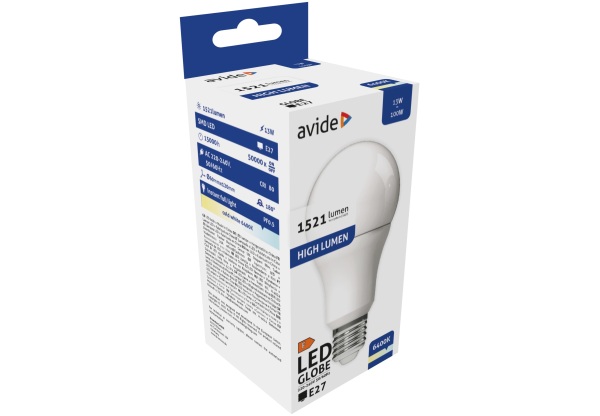 Avide LED Globe A60 13W E27 CW 6400K Gömb