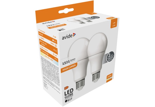 Avide LED Globe Twin Pack A60 13W E27 NW 4000K Gömb