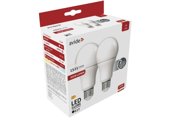 Avide LED Globe Twin Pack A60 13W E27 WW 3000K Gömb