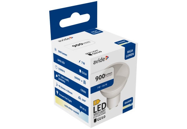 Avide LED Spot Alu+plastic 7W GU10 CW 6400K 900lm Szpot