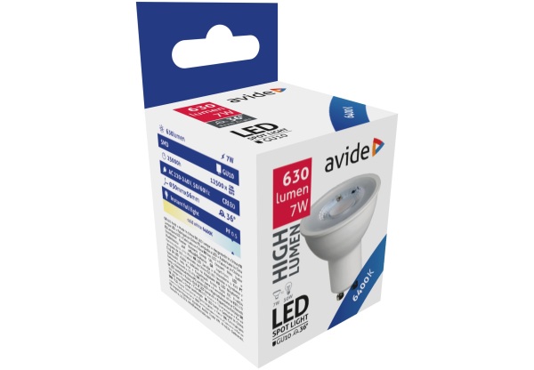 Avide LED Spot Alu+Plastic 7W GU10 36° CW 6400K Szpot