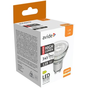 Avide LED Spot Alu+plastic 2.5W GU10 WW 3000K Super High Lumen Szpot