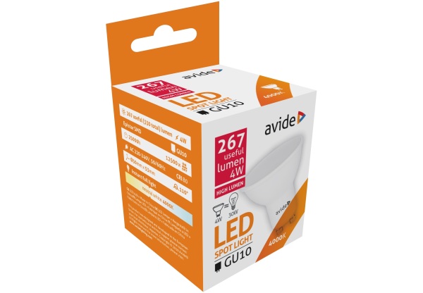 Avide LED Spot Alu+plastic 4W GU10 NW 4000K Szpot