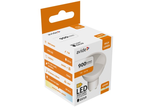 Avide LED Spot Alu+plastic 7W GU10 NW 4000K 900lm Szpot