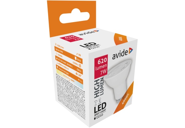 Avide LED Spot Alu+Plastic 7W GU10 36° NW 4000K Szpot