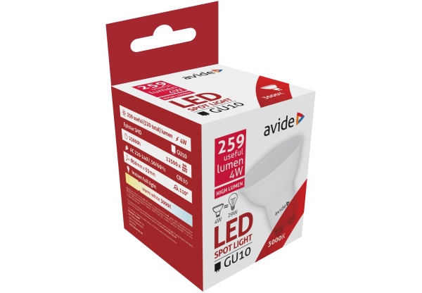 Avide LED Spot Alu+plastic 4W GU10 WW 3000K Szpot