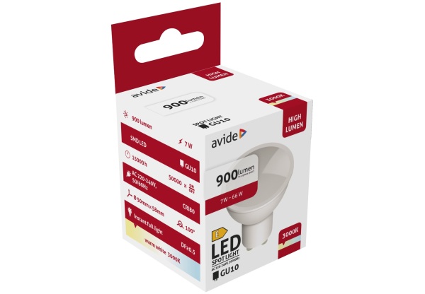 Avide LED Spot Alu+plastic 7W GU10 WW 3000K 900lm Szpot