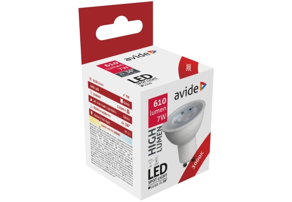 Avide LED Spot Alu+Plastic 7W GU10 36° WW 3000K Szpot