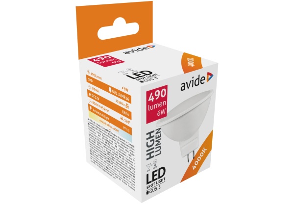 Avide LED Spot ALU+plastic 6W GU5.3 12V NW 4000K Szpot