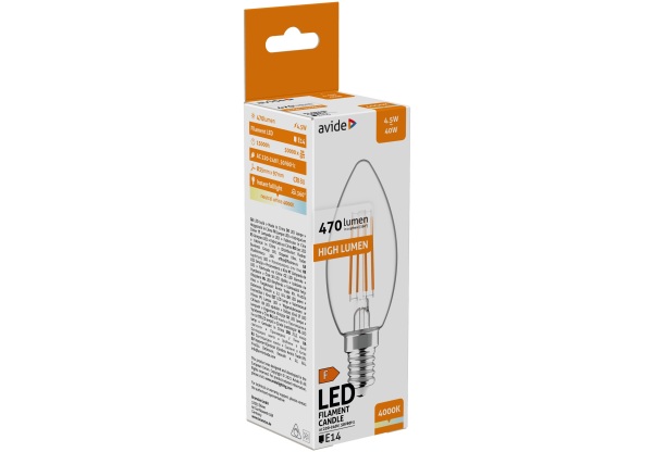 Avide LED Filament Candle 4.5W E14 NW 4000K Gyertya