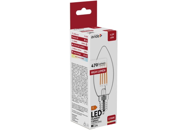 Avide LED Filament Candle 4.5W E14 WW 2700K Gyertya