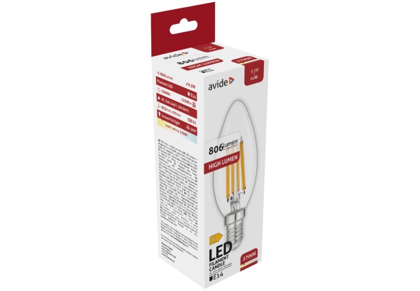 Avide LED Filament Candle 6.5W E14 WW 2700K High Lumen Gyertya